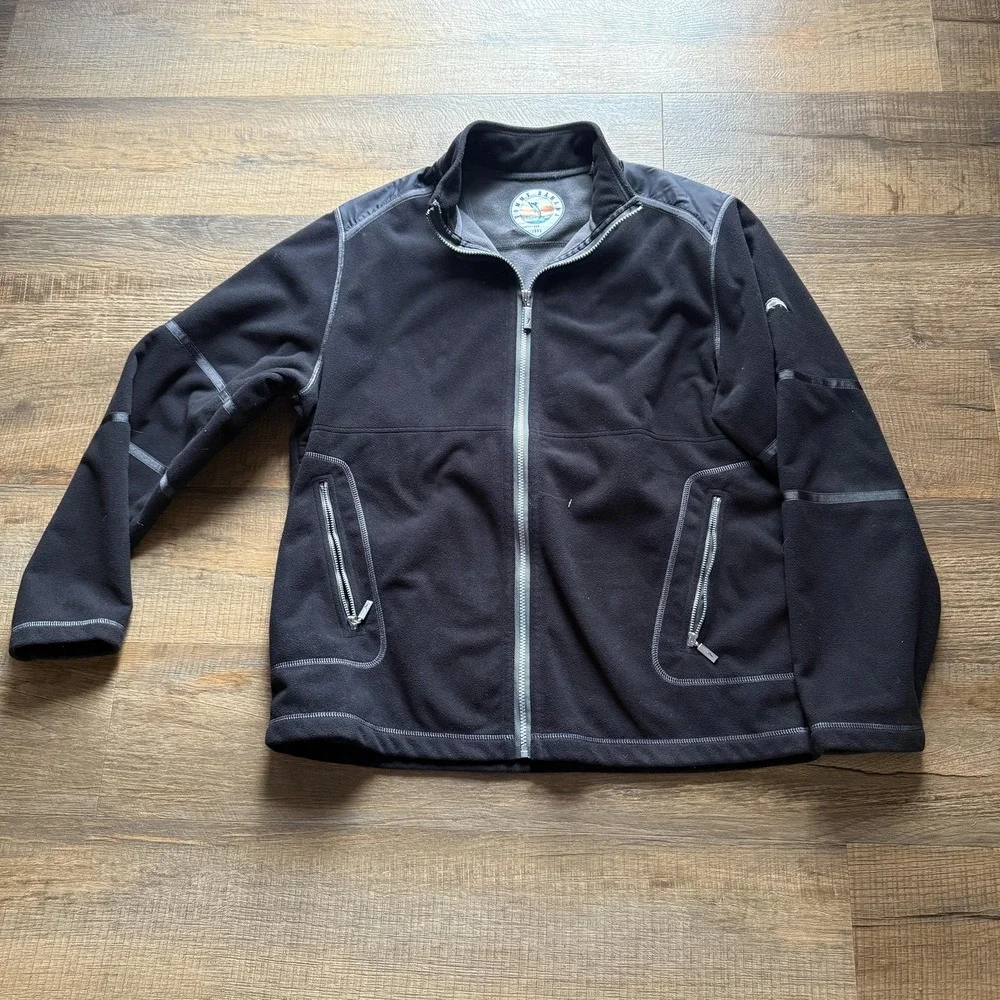 Tommy Bahama Jacket Mens M Black Full Zip Fleece Mock Neck Pockets Athleisure
